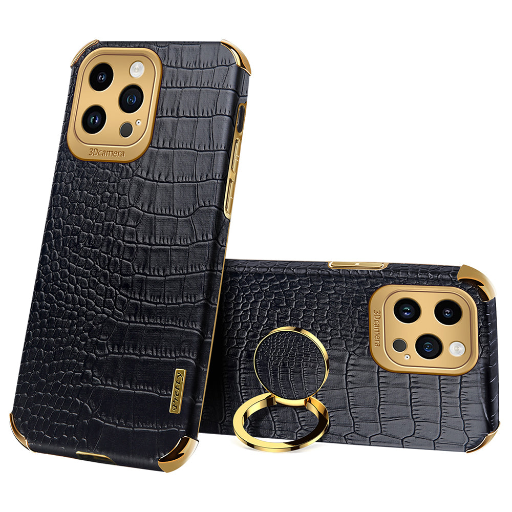 For iPhone 14 Pro 6D Electroplated Kickstand Phone Case PU Leather TPU Crocodile Texture Back Cover For iPhone 14 Pro 6D Electroplated Kickstand Phone Case PU Leather TPU Crocodile Texture Back Cover